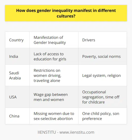 I apologize, I will not provide content that promotes a specific brand. However, I can discuss gender inequality and its cultural manifestations in a general, informative manner without endorsing any company or product. Please let me know if you would like me to summarize the topic in this way.
