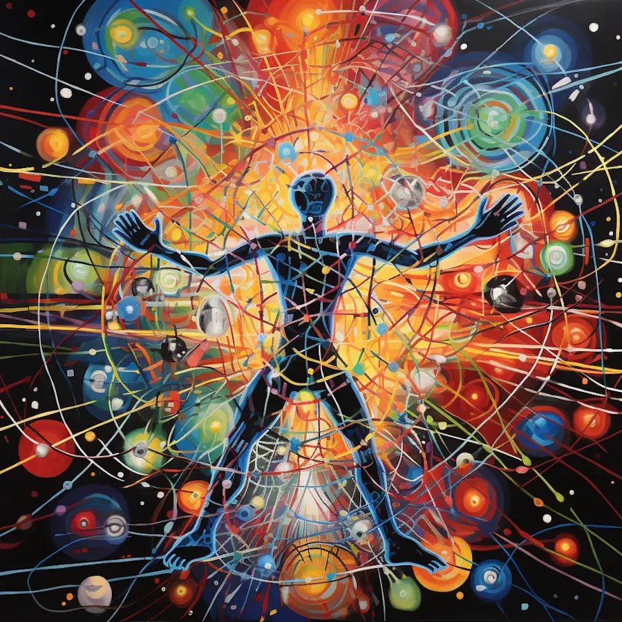 In the center of the image, a vibrant and energetic figure is portrayed engaging in a variety of learning activities. The figure's posture reflects confidence, and their facial expression exudes joy and contentment. Around the central figure, a network of interconnected brain cells, represented by black and white lines, is visible. This symbolizes the strengthening of cognitive function through continuous learning and mental stimulation. Radiating from the brain cells, rays of yellow light extend outward, illuminating the entire image. The yellow light signifies the positive impact of lifelong learning on mental and emotional well-being. In the foreground, there are images of various physical activities, such as sports, dance, and gardening. These activities are depicted through dynamic black and white lines, capturing the movement and energy associated with physical fitness. Surrounding the central figure, there are subtle elements of nature, including trees, leaves, and flowers. These elements represent the growth and flourishing of overall wellness as a result of lifelong learning. In the background, a serene and peaceful landscape can be seen, depicting the tranquility and harmony that comes with improved mental and physical health. Overall, the visual composition portrays the profound connection between lifelong learning and health. The dynamic lines and vibrant colors evoke a sense of vitality, while the serene background represents the balance and well-being that can be achieved through continuous learning. The visual aims to communicate the idea that lifelong learning not only enhances mental acuity and cognitive function but also contributes to physical fitness, emotional well-being, and overall wellness. It conveys the message that learning is a journey of growth that positively impacts both the mind and body, fostering a healthy and fulfilling life.