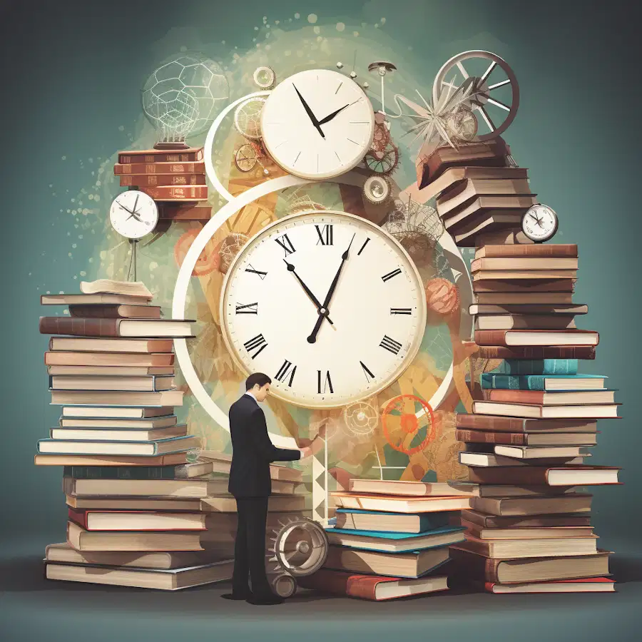 In the center of the image, a clock is depicted, symbolizing the significant time commitment required for lifelong learning. The clock's hands point towards a stack of books, illustrating the pursuit of knowledge and personal growth. To the left of the clock, a person dressed in professional attire is seen struggling to balance a set of scales. One side of the scale represents work, while the other side represents study and personal development. This portrays the challenge of maintaining a healthy work-life-study balance. On the right side of the image, a series of dollar signs and a calculator represent the financial cost of lifelong learning. The dollar signs are larger, indicating the financial strain and impact on individuals' resources. Below the financial representation, an overwhelmed person is shown surrounded by an assortment of books and digital devices. This figure is indicative of the potential information overload that learners may experience during their lifelong learning journey. The background of the image features a winding road that represents the learning path. It is dotted with obstacles and hurdles, reflecting the challenges that individuals may encounter on their educational journey. Despite the disadvantages depicted in the visual, there is an overarching message of perseverance and balance. The image aims to encourage viewers to approach lifelong learning with awareness and preparation. It conveys that while there may be obstacles, understanding and addressing them can lead to a more effective and rewarding learning experience. Overall, the visual prompts viewers to reflect on the potential challenges of lifelong learning while acknowledging its value and the need to navigate the learning journey mindfully.