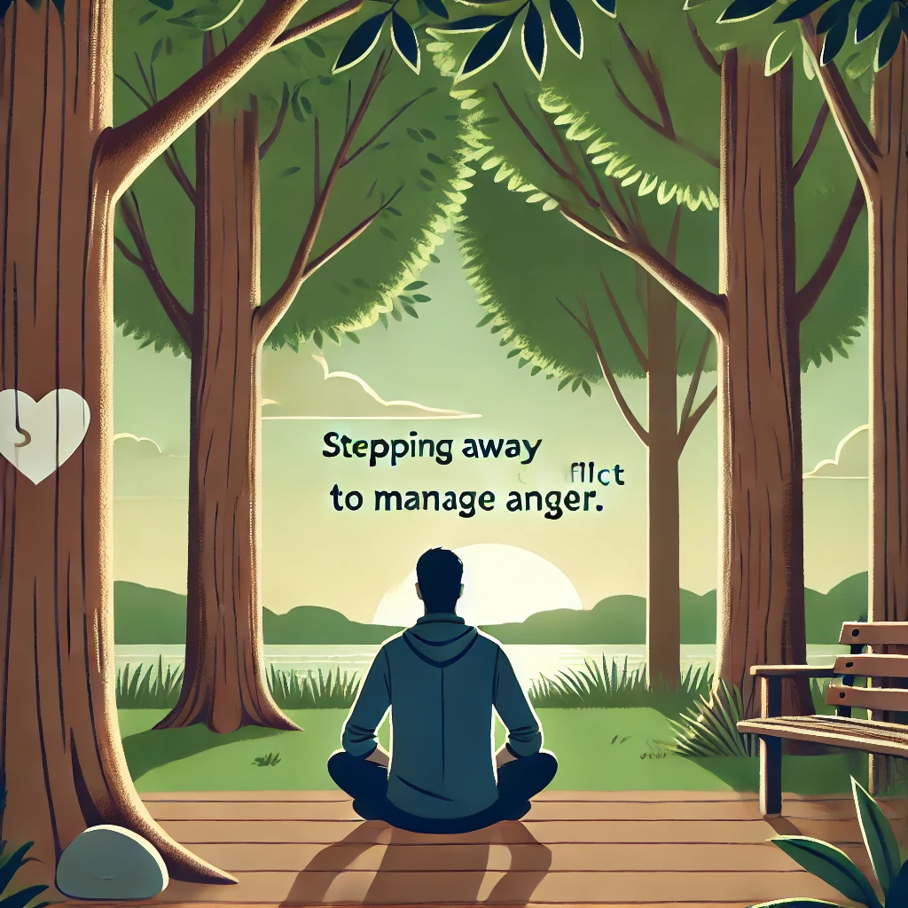 Person taking a moment alone in nature, symbolizing stepping away from conflict to manage anger.