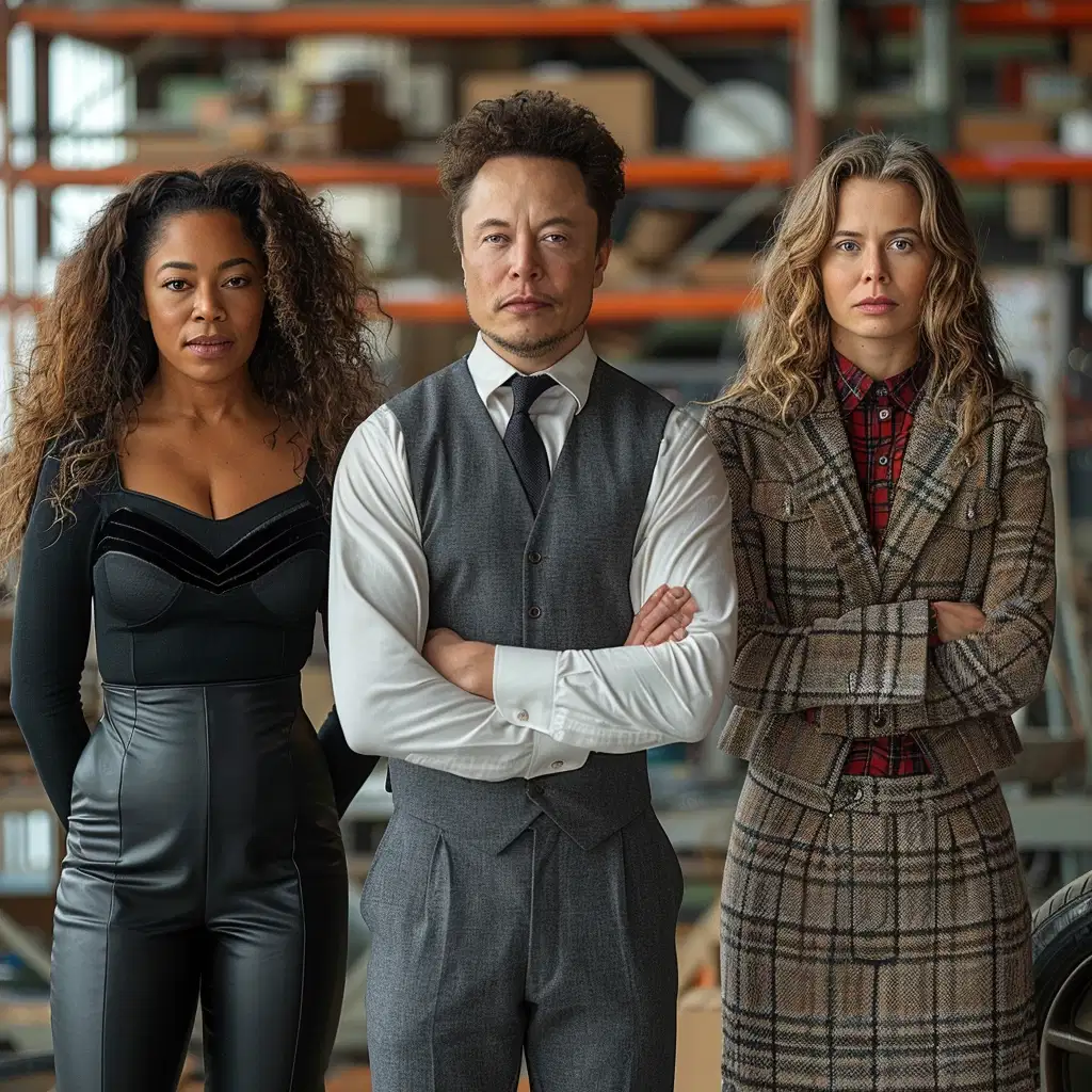 The first scene portrays Oprah Winfrey in a TV studio setting, reflecting her journey from poverty to becoming a media mogul; she is depicted as a confident Black woman engaging with the audience. The second scene depicts Elon Musk, a visionary entrepreneur, standing between a Tesla car and a model of a SpaceX rocket, symbolizing his transformative work in both automotive and space industries. The third scene shows J.K. Rowling in a cozy coffee shop, surrounded by notes and a vintage laptop, capturing the moment of her crafting the beloved Harry Potter series. These vignettes are designed to convey the essence of success without any textual elements, emphasizing the transformative power of determination and creativity.