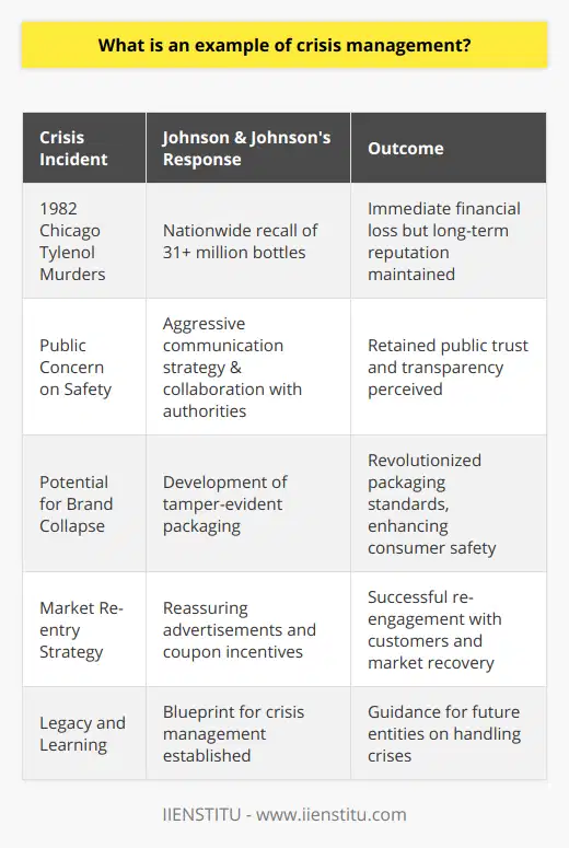 Effective crisis management often marks the difference between a company quickly rebounding from a disaster and one that struggles to recover. An exemplary display of such management unfolded in the wake of the Tylenol murders, a situation that threatened the integrity and survival of Johnson & Johnson's popular over-the-counter medication.In 1982, consumers in Chicago were rocked by the disturbing news that several deaths were caused by Extra-Strength Tylenol capsules laced with lethal doses of cyanide. With little information on how the capsules came to be contaminated, public concern soared, and the potential for brand collapse loomed large.Acting decisively, Johnson & Johnson orchestrated an immediate recall of Tylenol products nationwide. This incident led to the first mass recall of a product, with the company withdrawing over 31 million bottles from shelves—a move that incurred financial losses exceeding $100 million. Such a formidable decision underscored the depth of Johnson & Johnson's commitment to consumer safety over profit.In the midst of the chaos, communication was key. Johnson & Johnson's management understood that the flow of timely, honest information would be vital to maintaining the public's trust. Consequently, they launched an aggressive communication campaign, disseminating warnings across multiple media platforms and engaging directly with law enforcement and the Food and Drug Administration to investigate the tampering.Acknowledging that returning to market without addressing consumer fears would be disastrous, Johnson & Johnson worked assiduously to develop a new, tamper-evident packaging. This innovation showcased the company’s dedication to safety and significantly reduced the chances of a similar event occurring in the future.Upon reintroducing Tylenol to the market, Johnson & Johnson took the additional step of implementing a series of reassuring advertisements detailing their commitment to safety. They offered coupon incentives for safe bottles and garnered widespread public approval for their handling of the crisis.The Tylenol murders serve as a textbook case of crisis management, illustrating how a corporation can emerge from a catastrophic event with its reputation intact, and, in some ways, enhanced. This historical incident displays that acts that prioritize consumer well-being and transparent communication can not only neutralize the immediate danger but also pave the way for a brand's future growth and stability.The learning takeaway for contemporary entities is clear: Swift and decisive action, coupled with open communication and a genuine commitment to consumer safety, can guide a company through the darkest of times. Johnson & Johnson's legacy in effectively managing the Tylenol crisis endures, offering a blueprint for how best to handle such menacing situations in any sector.