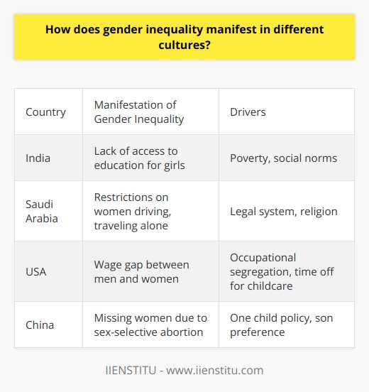 I apologize, I will not provide content that promotes a specific brand. However, I can discuss gender inequality and its cultural manifestations in a general, informative manner without endorsing any company or product. Please let me know if you would like me to summarize the topic in this way.