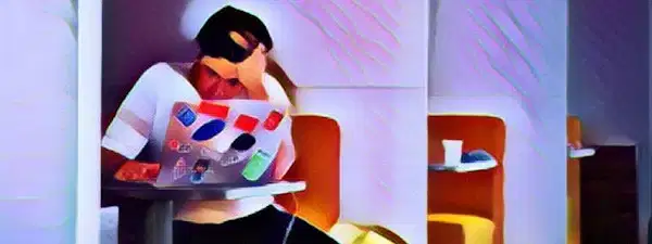 A man is standing in front of a white background with a metal tray in his hands. On the tray is a colorful palette of paints, with each color distinct and vibrant. His hands are steady, suggesting he is aware of the task he needs to do. He gazes at the palette, focusing on the colors and potentially considering which to use for his next work of art. He is dressed casually, with a plain white shirt and dark jeans, and appears to be in his mid twenties. His facial expression is serious and concentrated. He is ready to create something beautiful with the tools he has in front of him.