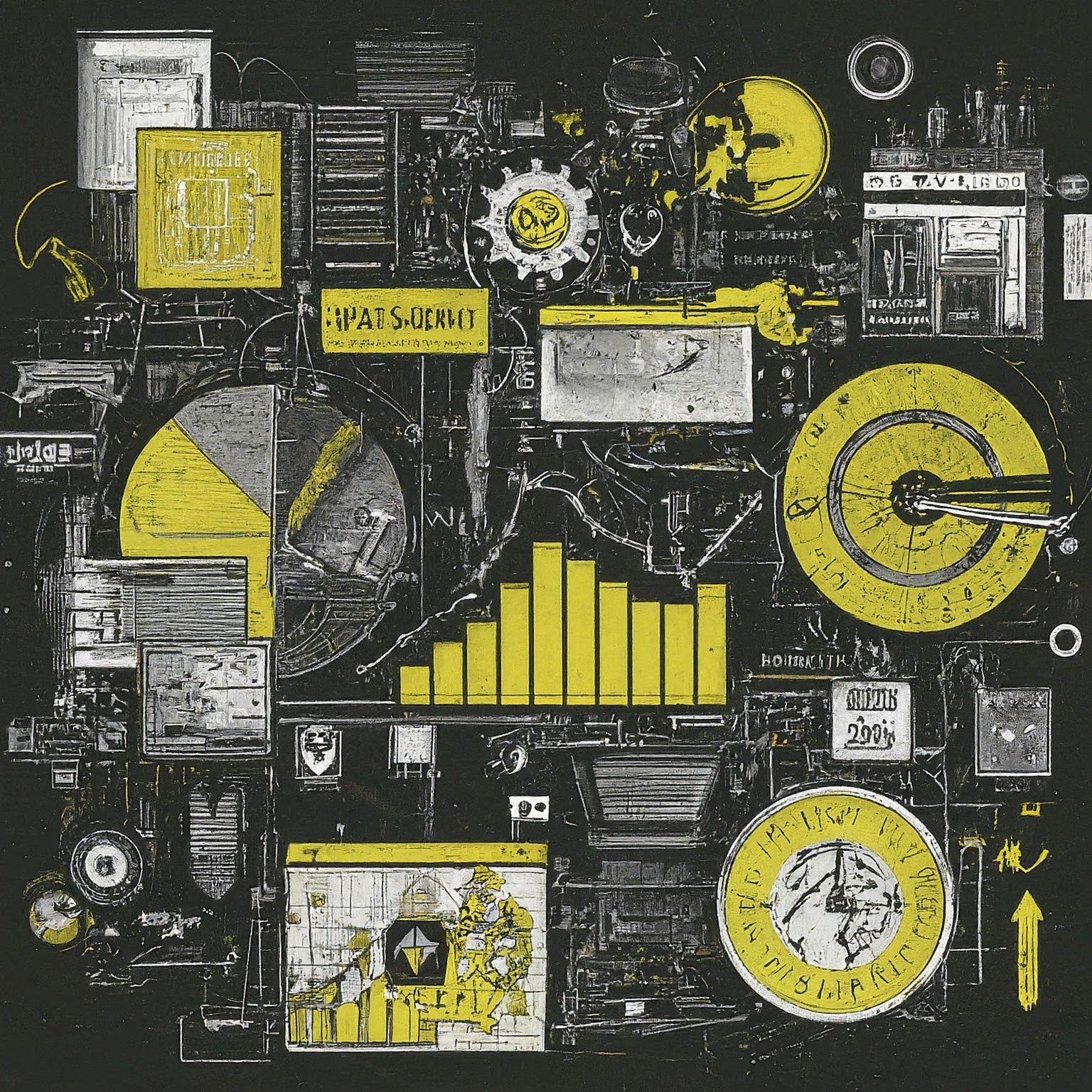 Photo sub-text for visually impaired: This image features a vibrant composition dominated by yellow, black, and white. At its core, a large, central icon representing project management is surrounded by smaller symbols, such as workflow diagrams in yellow, change logs and impact matrices outlined in black, and stakeholder analysis tools highlighted in white. These elements are interconnected with dotted lines, suggesting dynamic interactions and the flow of information. The background subtly incorporates digital motifs and software application icons, symbolizing the integration of digital tools in project management. The overall design cleverly visualizes the concept of impact analysis, emphasizing its importance in navigating through the complexities of project management, all while maintaining a balance between seriousness and a light-hearted approach to the subject.