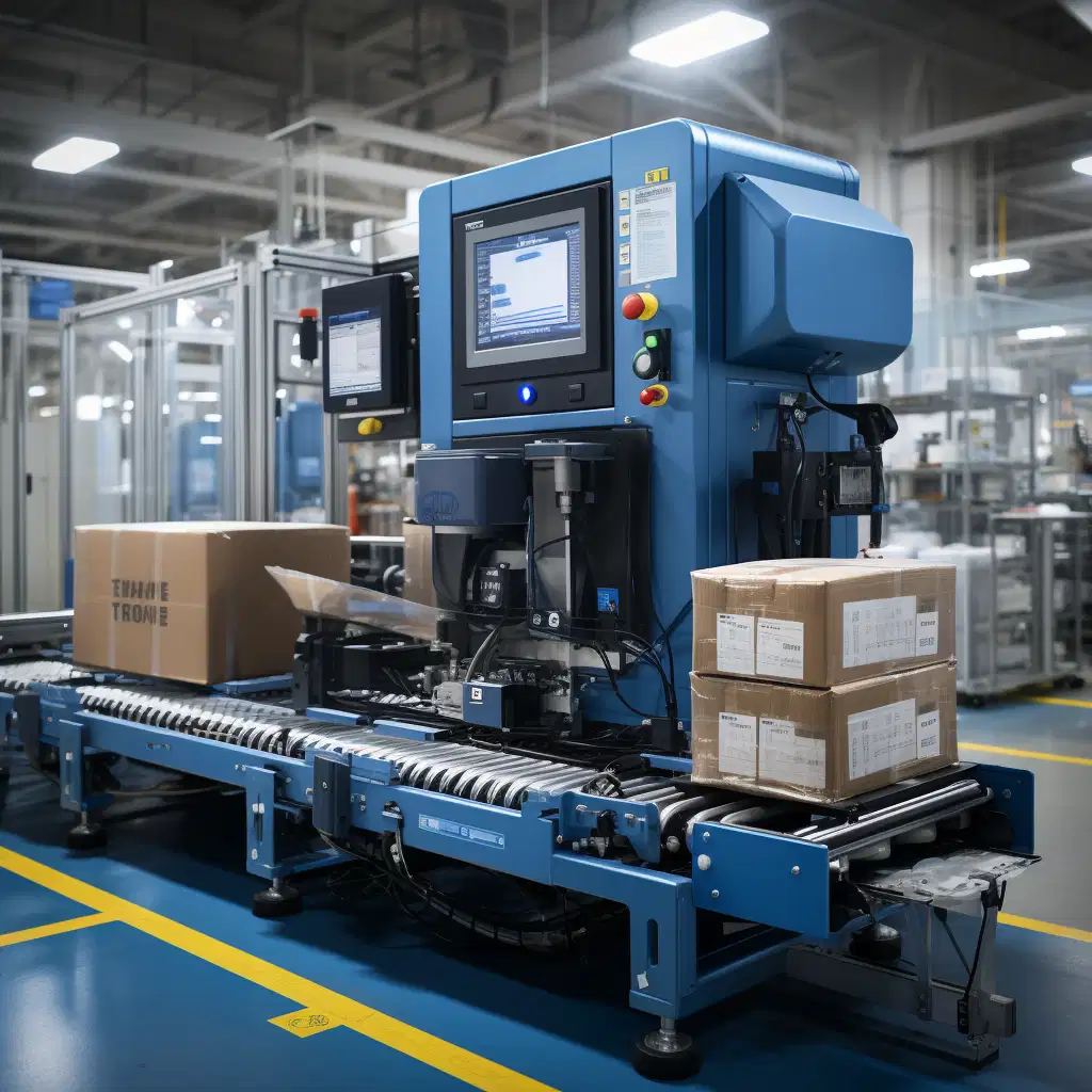 The illustration vividly depicts two scenarios of Poka-Yoke implementation: Control Poka-Yoke in medical device packaging and Shutdown Poka-Yoke in automotive manufacturing.  In the Control Poka-Yoke scenario, the image shows a medical device packaging line. It includes a weight check system and a visual confirmation system using high-resolution cameras. The process of weighing packages and image recognition software verifying the items is clearly illustrated. An error notification feature with an audible alarm and a visual cue on a monitor is also depicted.  For the Shutdown Poka-Yoke, the illustration portrays an automotive painting booth. It features real-time monitoring sensors, highlighting the automatic shutdown of the painting process if parameters exceed predefined ranges. An alert system signaling to the control room is also depicted.  The image visually conveys the effectiveness of Poka-Yoke systems in enhancing accuracy, safety, and efficiency in different industrial settings.