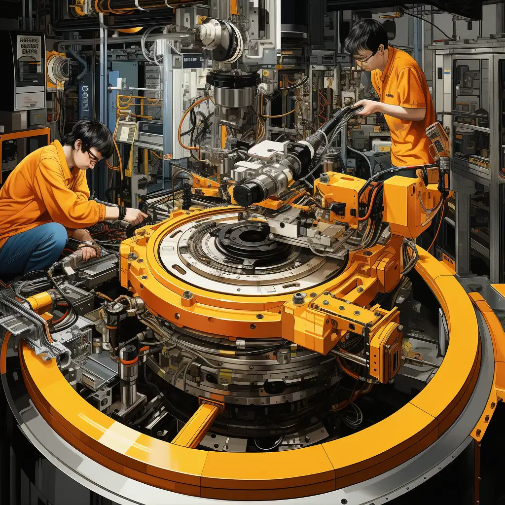 This illustration creatively and humorously represents the concept of Poka-Yoke in both Control and Shutdown types, using a palette of yellow, black, white, and other contrasting colors. For the Control type Poka-Yoke, the image depicts an exaggerated automotive assembly line scenario. It humorously shows sensor-based systems indicating a missing screw, highlighting the precision and effectiveness of Poka-Yoke in ensuring correct assembly. In the Shutdown type Poka-Yoke scenario, the illustration whimsically portrays a chemical manufacturing plant. It features temperature sensors and an automatic shutdown mechanism, emphasizing the safety and error-prevention aspects of Poka-Yoke. The design is rich in details, conveying the essence of Poka-Yoke in a visually compelling and amusing way. This illustration allows viewers to grasp the concept of mistake-proofing in various industries, emphasizing its importance for safety and efficiency.