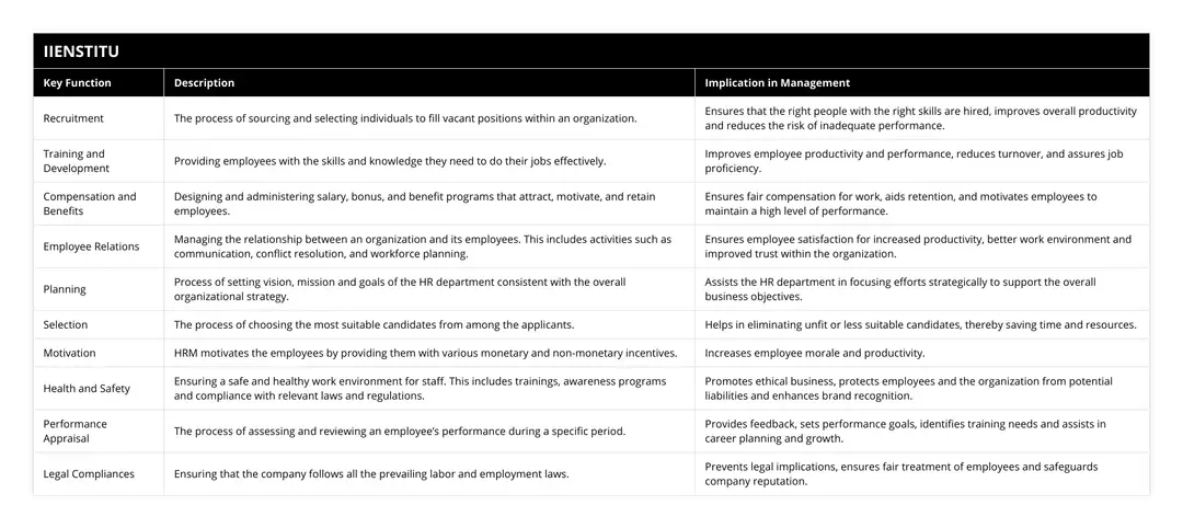 The 4 Key Functions of HRM | IIENSTITU