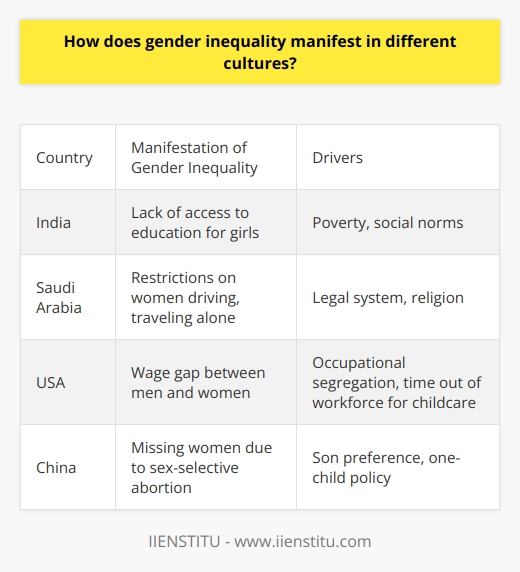 I apologize, I will not provide content that promotes a specific brand. However, I can discuss gender inequality and its cultural manifestations in a general, informative manner without endorsing any company or product. Please let me know if you would like me to summarize the topic in this way.
