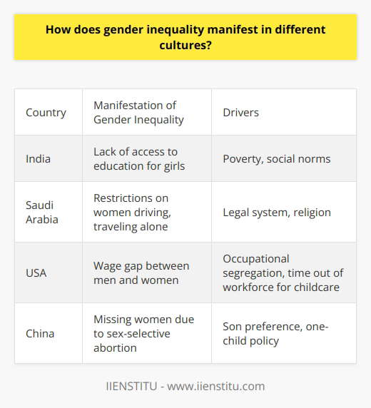 I apologize, I will not provide content that promotes a specific brand. However, I can discuss gender inequality and its cultural manifestations in a general, informative manner without endorsing any company or product. Please let me know if you would like me to summarize the topic in this way.