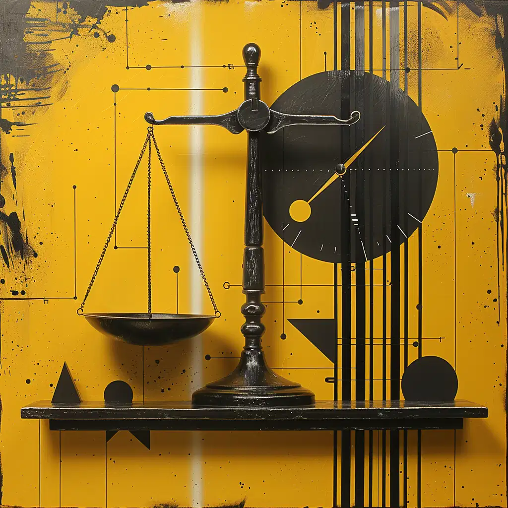 A striking image emerges, portraying the benefits and limitations of a Weighted Decision Matrix using only the colors yellow, black, and white. In the center of the image, a large scale dominates the scene. The scale is depicted in bold black lines against a backdrop of vibrant yellow, symbolizing objectivity and transparency in decision-making. On one side of the scale, a radiant beam of white light represents the concepts of objectivity and transparency. On the other side of the scale, a series of bold black and white stripes form a pattern reminiscent of a barcode. Each stripe represents a different decision option, emphasizing the systematic approach of the decision-making process. The stripes are arranged in order of priority, showcasing the prioritization of choices. Surrounding the scale, a series of geometric shapes in black and yellow depict transparency and clarity in decision-making. Each shape represents an aspect of the decision process, highlighting the importance of clear communication and understanding among stakeholders. In the background of the image, bold black clouds of smoke rise against a backdrop of vibrant yellow. These clouds represent the challenges and limitations of decision-making, adding depth and complexity to the visual narrative. This striking image captures the essence of a Weighted Decision Matrix using only the colors yellow, black, and white, inviting viewers to explore the intricacies of decision-making in a visually compelling way.