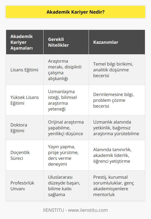 Kariyer süreci içerisinde adlandırılır. Bu kariyer sürecinde amaç tır. Akademik kariyerde akademisyen olup bilimle ilgilenmek, , yazmak, sürekli öğrenme durumunda olmaktır.