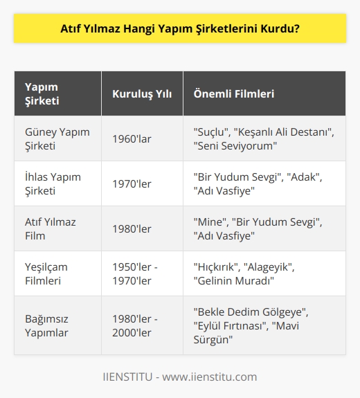 Atıf Yılmaz, Güney Yapım Şirketi ve İhlas Yapım Şirketini kurmuştur.