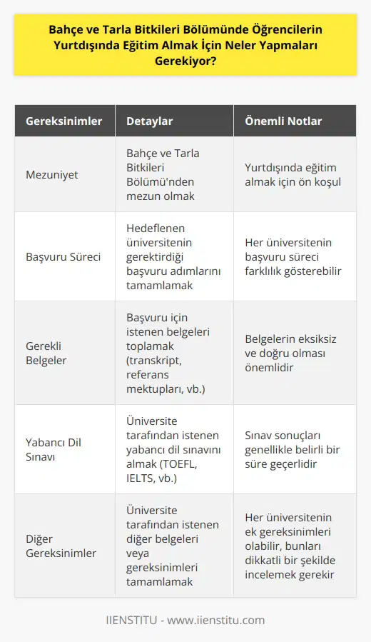 Öğrencilerin yurtdışında eğitim almak için ilk olarak mezun olmuş olmaları gerekiyor. Sonrasında, başvuracakları üniversitenin gerektirdiği başvuru süreçlerini tamamlamaları gerekiyor. Bu, üniversiteye başvurmak için gerekli belgeleri toplamaktan, üniversite tarafından gerekli olan yabancı dil sınavını almaya kadar değişebilir. Bunun yanında, üniversite tarafından istenen diğer belgeleri de toplayarak, yurtdışında eğitim almak isteyen öğrencilerin başvurularını tamamlamaları gerekiyor.