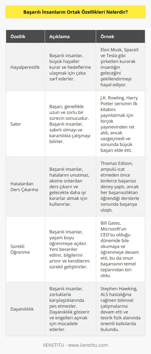 Başarılı İnsanlar, hayalperesttirler,sabırlıdırlar,hataları unutmazlar.
