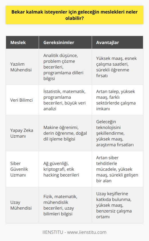 Yeniçağ demek yazılım demek. Kendi içerisinde bir çok farklı dala ayrılan ancak temelinde yazılımı barındıran meslekler de sizi uykusuz, aç susuz ve bekar bırakabilir. Ayrıca adım adım aşama kaydedilen uzay turizmi alanında çalışmak bekar kalmak isteyenler için    içerisinde yer alabilir.