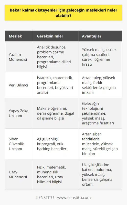Yeniçağ demek yazılım demek. Kendi içerisinde bir çok farklı dala ayrılan ancak temelinde yazılımı barındıran meslekler de sizi uykusuz, aç susuz ve bekar bırakabilir. Ayrıca adım adım aşama kaydedilen uzay turizmi alanında çalışmak bekar kalmak isteyenler için içerisinde yer alabilir.