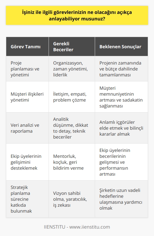 Evet, görevlerimin ne olduğunu açıkça anlıyorum.