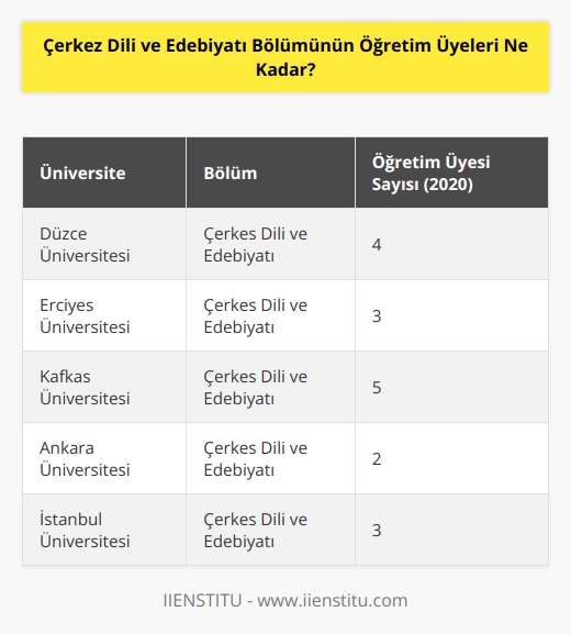 Çerkez Dili ve Edebiyatı Bölümünün öğretim üyeleri sayısı, 2020 yılında üniversite kayıtlarına göre, 4 adettir.