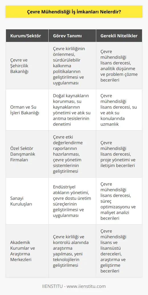 Çevre ve şehircilik, orman köy işleri bakanlığı gibi çeşitli bakanlıklarda çevre kirliliğinin önlenmesi çalışmaları yapan bir alandır.