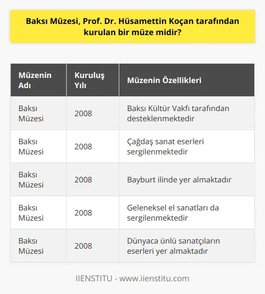 Hayır, Baksı Müzesi 2008de Prof. Dr. Hüsamettin Koçan tarafından kurulan bir kültür vakfı tarafından desteklenen bir müze olarak kuruldu.