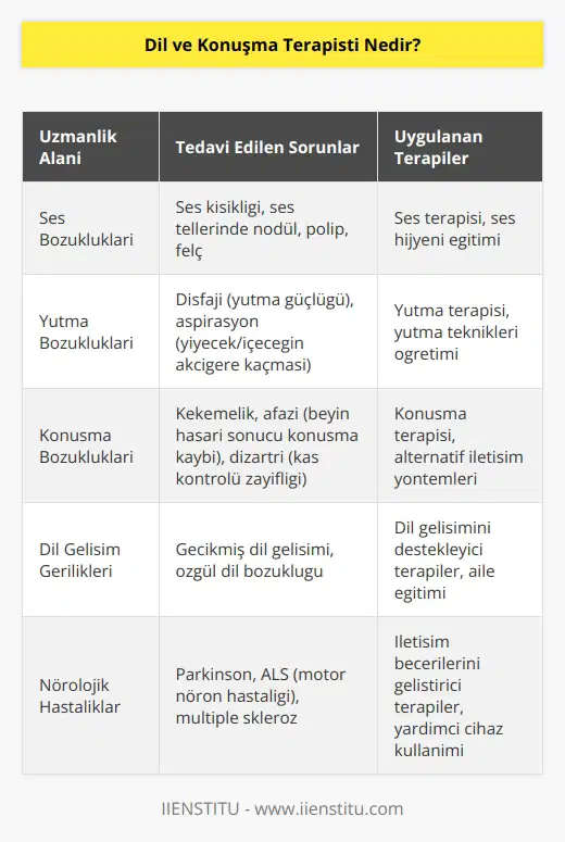 Dil ve konuşma terapisti, bu alanda sorun yaşayan hastalara hizmet veren uzmanlardır. Özellikle ses, yutma, konuşma gibi konularda eksiklikleri olan veya problem yaşayan kişilere terapiler uygulayan yetkili kişilerdir.