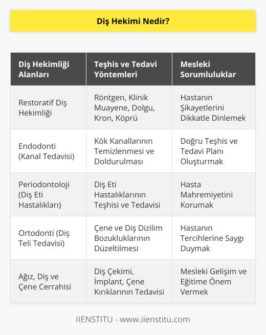 Diş hekimi, çeşitli şikayetlerle kliniğe başvuran hastaların diş, diş eti ve ağız sağlığının teşhis ve tedavisini yapan kişidir. Mesleğin sağlık sektörünün gerektirdiği birçok etik kuralının yanında vicdani sorumlulukları da vardır. Temel taşlarından biri ise hastayı dinleyip sunulan seçeneklerden kendi tercih ettiğine saygı duymaktır.