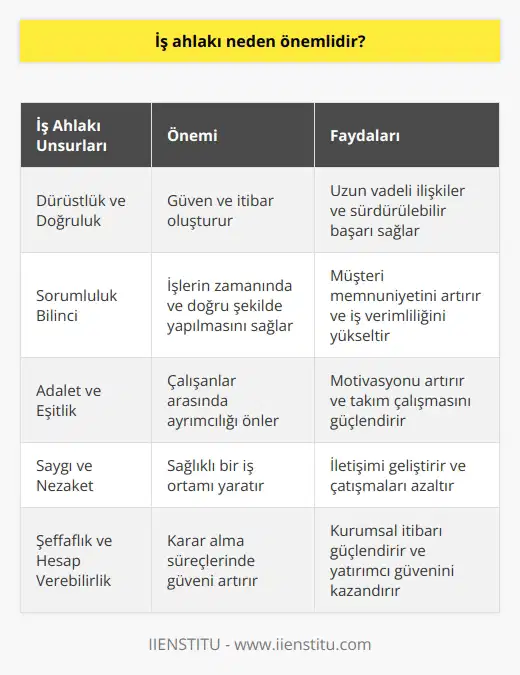 Bir iş yaparken ya da bir girişimde bulunurken, bunu sizden daha iyi yapabilecek birileri muhakkak olacaktır. Tahmin edilenden daha çok problem ortaya çıkacak. Bu süreçte vazgeçmenizi engelleyecek ve zorlukları aşmanızı sağlayacak olan şey iş ahlakı olacaktır.