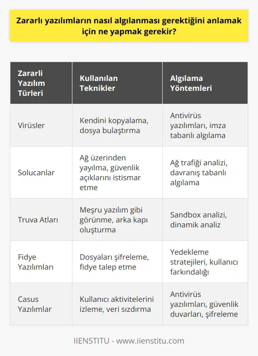 Zararlı yazılımların anlaşılması için, bilgisayar korsanlarının ne tür teknikler kullandıklarını ve nasıl çalıştıklarını öğrenmek gerekir. Bunun için, kullanılan teknolojileri, zararlı yazılımların nasıl çalıştıklarını ve onları nasıl algılayabileceğinizi anlayacak düzeyde bilgi edinmek gerekir. Ayrıca, zararlı yazılımların ne tür tehditler oluşturduklarını anlamak için, güncel tehditleri takip etmek ve kodlarını incelemek gerekir.