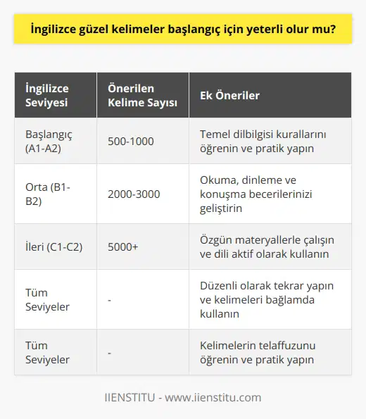 Henüz giriş seviyesinde olan bireyler için İngilizce güzel kelimeler yeterli sayılabilir. Başlangıçta öğreneceğiniz kelimeler ileri de kurs için takviye olacaktır. Ancak daha iyi bir noktaya gelmek için kelimeleri öğrenmek yetmez.