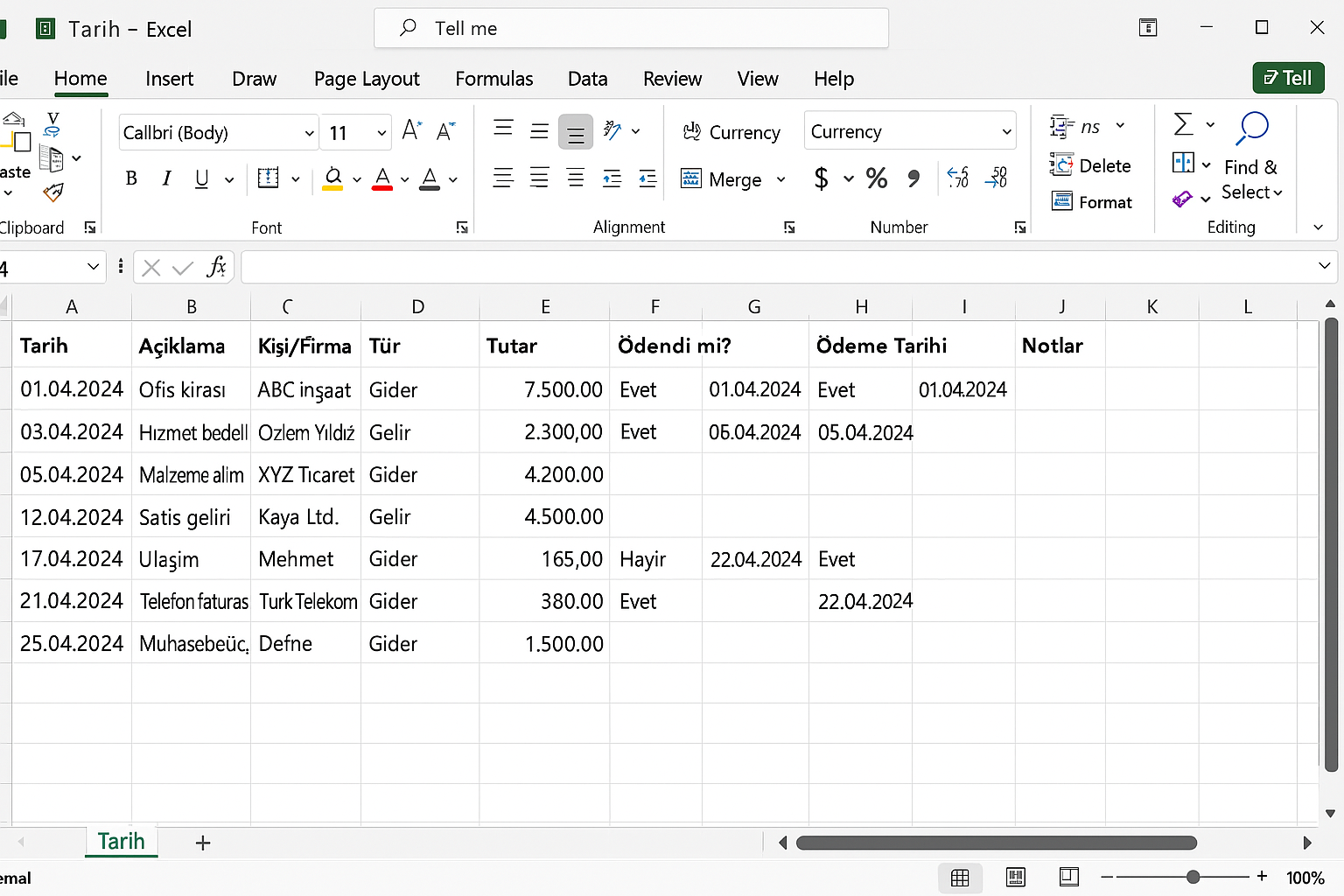 Excel’de Alacak Verecek (Gelir-Gider) Takibi Nasıl Yapılır?