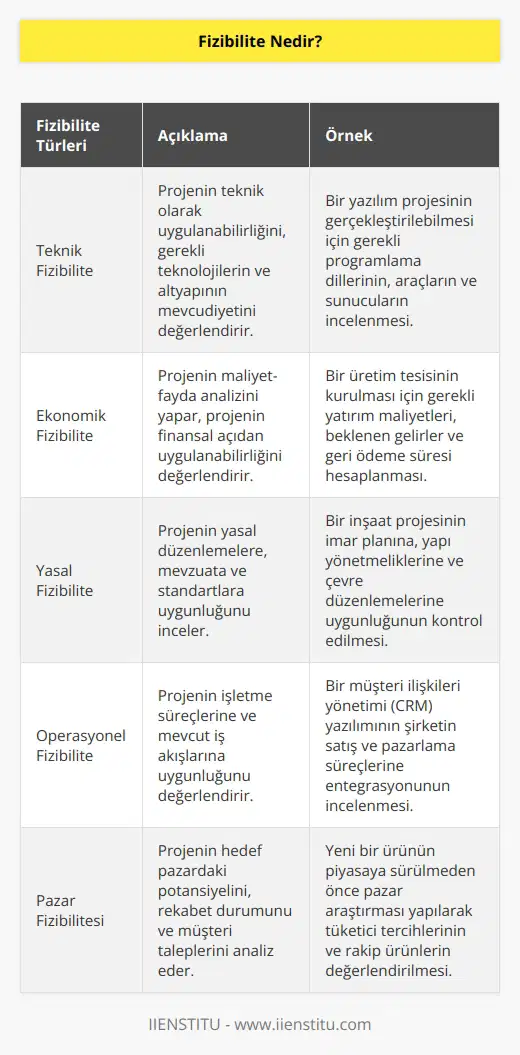Bir projenin hayata geçirilmeden önce tüm yönleriyle araştırılıp değerlendirildiği aşamadır. Kelime anlamı itibariyle de  uygulanabilirlik ,  yapılabilirlik  anlamlarına gelir. Fizibilite kapsamlı bir ön çalışma raporudur.