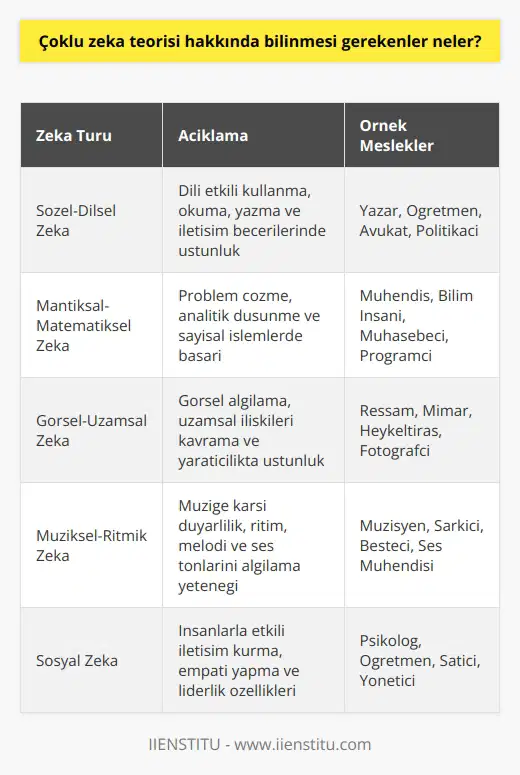 Zekanın tek bir boyutta olmadığını, aksine her bireyin farklı derecelerde, çeşitli zekalara sahip olduğunu öne sürüyor.