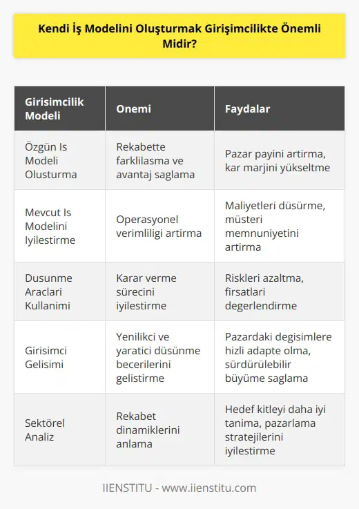 Dünyada pek çok firma profesyoneller liginde oyun kurarken kendi iş modellerini oluşturmakta. Bu modellemeye göre bir girişim kurmak veya kurmuş oldukları firmaları çok daha iyi seviyelere taşımak isteyen genç girişimciler belli düşünme araçlarından faydalanarak adımlarını daha kontrollü atar.