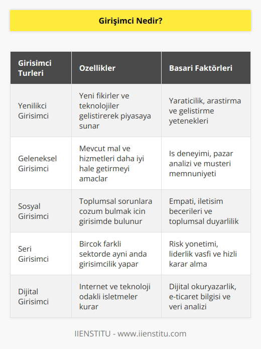 Girişimci birçok riski göze alarak, kar elde etmek amacıyla yeni ve farklı mal ve hizmet üreten kişiye denir. Girişimci projesini hayata geçirmek için yeteneklerini, birikimini kullanır ve yı hedefler. Girişimciler her ortamda hatta online olarak bile mal ve hizmet satabilirler.