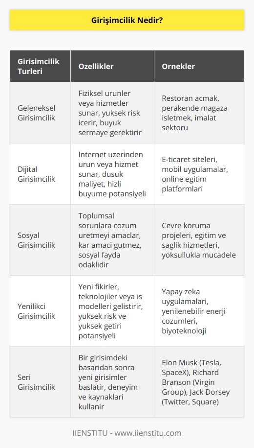 Tüm risklerini göze alarak kar amacıyla bir atılım gerçekleştirmeye biz girişimcilik diyoruz. Teknolojinin gelişimiyle dijital hayata geçiş ve bize sunduğu imkanlar girişimcilik üzerinde de önemli etkiler yaptı. Girişimci, girişimin yapıldığı alanın gelecek vaadini, ihtiyaçları karşılayıp karşılamamasını veya alınan riske değer bir kar getirip getirmeyeceğini ayrıntılarıyla düşünmelidir.