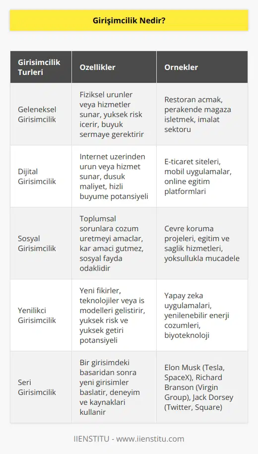 Tüm risklerini göze alarak kar amacıyla bir atılım gerçekleştirmeye biz girişimcilik diyoruz. Teknolojinin gelişimiyle dijital hayata geçiş ve bize sunduğu imkanlar girişimcilik üzerinde de önemli etkiler yaptı. Girişimci, girişimin yapıldığı alanın gelecek vaadini, ihtiyaçları karşılayıp karşılamamasını veya alınan riske değer bir kar getirip getirmeyeceğini ayrıntılarıyla düşünmelidir.