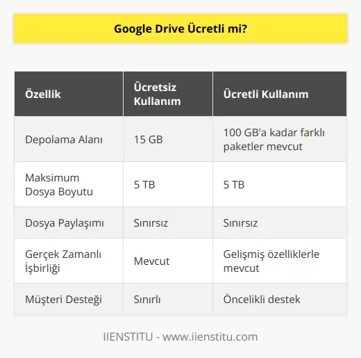 Servis ücretsiz kullanım için 15 GB depolama alanını tüm kullanıcılara sağlamaktadır. Bu alanı yetersiz bulan ve arttırmak isteyen kullanıcılar paket büyüklüğüne göre ücret ödemektedir. Bu açıdan servis temelde ücretsiz olarak kullanılabilmektedir.