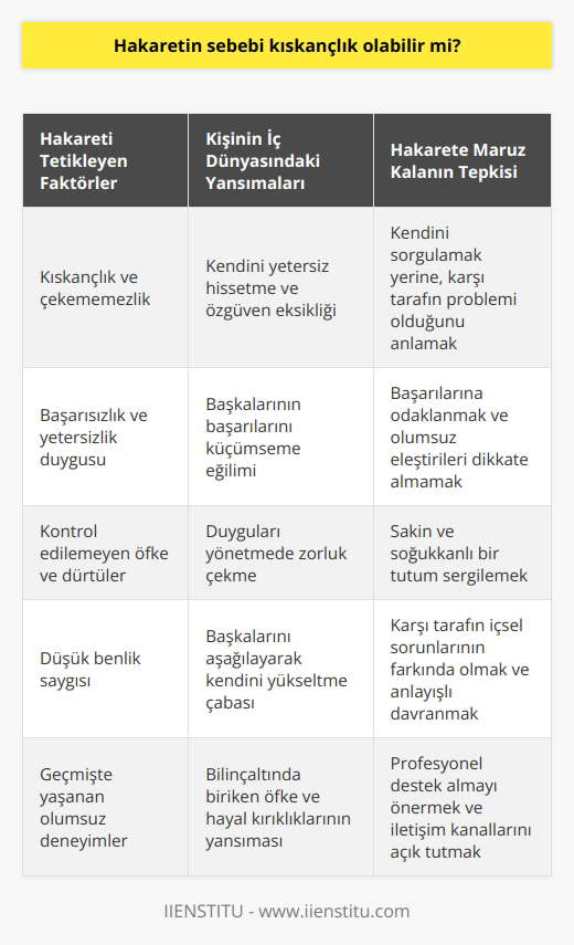 Sizi kıskandığı için insanlar size hakaret edebilir. Sizin gibi olmak istiyordur ve başaramadığında sizi yenemeyeceğini düşündüğü için size hakaret edebilir.