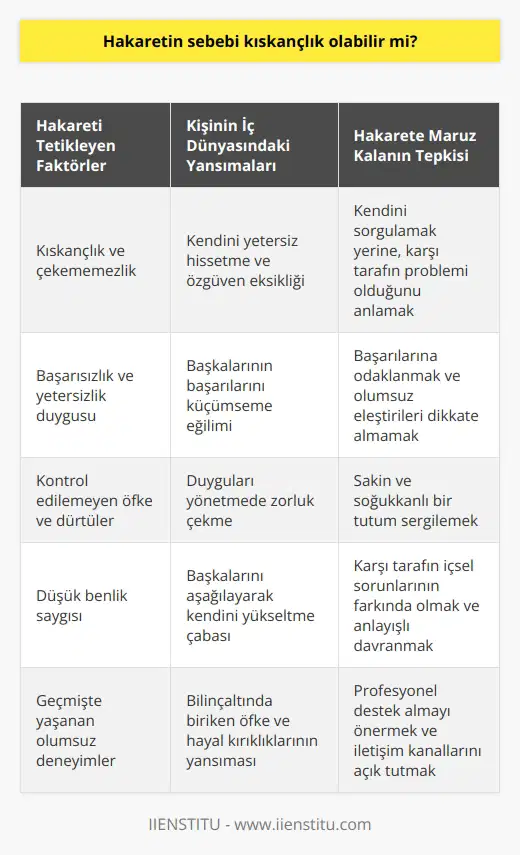 Sizi kıskandığı için insanlar size hakaret edebilir. Sizin gibi olmak istiyordur ve başaramadığında sizi yenemeyeceğini düşündüğü için size hakaret edebilir.
