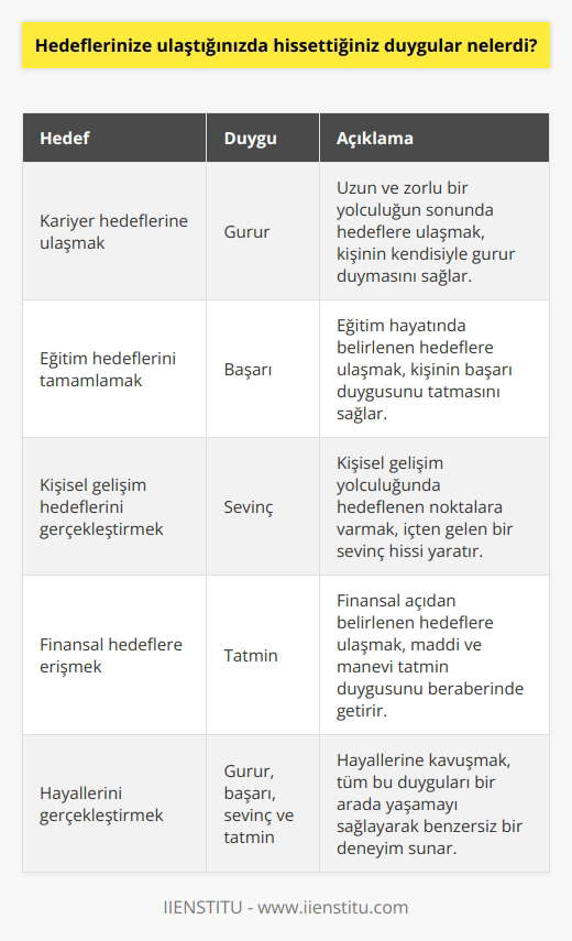 Hedeflerime ulaştığımda hissettiğim duygular, gurur, başarı, sevinç ve tatmin duyguları olurdu.