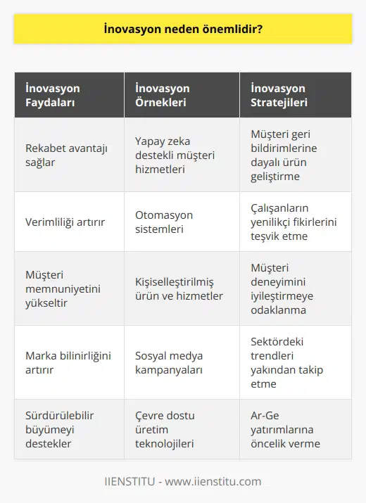 Globalleşen dünyada işletmeler kendilerini sürekli geliştirmek zorundadırlar. Ürün satışını arttırmak ve hizmeti ön plana çıkarmak için inovasyon önemlidir. Ancak bu şekilde rakiplerini fark yaratarak geçebilirler ve kar sağlayabilirler.