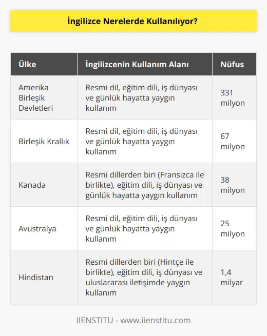 İngilizce günümüzde en yaygın olarak konuşulan dildir. Mandarin Çincesi ve İspanyolcadan sonra 400 milyon kişiyle ana dil olarak en çok konuşulan üçüncü dildir. 53 ülkenin ise resmî dilidir.