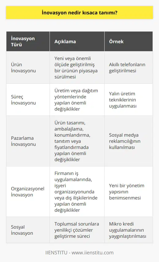 İnovasyon Kavramı ve Önemi İnovasyon, Türkçede yenilik ve yenilikçilik anlamına gelen, uygulama alanı geniş olan, temelinde fayda sağlayıcı yaratıcı fikirlerin geliştirilip ticari olarak uygulanması sürecidir. Bu yenilenme, çağın getirdiği imkânlar ile ihtiyaçları bir araya getirerek gerçekleştirilir. İnovasyon, teknoloji çağında bireyden topluma kadar her alanda artan rekabet ortamıyla birlikte giderek önem kazanmıştır. İnovasyonun Tarihi Yansımaları Sanayi Devriminden önceki inovasyona baktığımızda, yeni teknolojiler veya toplumu organize etme yolları gibi bugün “sosyal” yenilikler olarak adlandırılacak şeylere odaklanmaya eğilimliyiz. Avrupanın büyük siyasi devrimleri aynı zamanda sosyal inovasyonu da içeriyordu. Bu bağlamda, inovasyonun tarihsel süreç içerisinde önemli bir yeri olduğunu görebiliriz. İnovasyonun Tanımı ve Ekonomideki Yeri İnovasyonu nasıl tanırız? Üretim işlevi yaklaşımını benimseyerek, tüm üretim faktörlerinin - sermaye, emek ve hammaddeler - yeni mallar üretildiğinde veya hizmetler sunulduğunda farklı şekillerde birleşme eğiliminde olduğunu varsayabiliriz. Buna göre, ekonomilerin halihazırda üretilenleri artırarak daha fazla büyüyebileceği savunulmaktadır. İnovasyon Türleri: İcat ve Yenilik Birçok kişi, inovasyonun icat ve yeni ürünler veya hizmetler anlamına geldiğini düşünmektedir. Ancak akademik literatürde buluş ve yenilik arasında net bir ayrım yoktur. İş dünyası ve kamu kesimi için gerçekten fayda sağlayan yenilik türü, halihazırda sahip olduklarımızdan daha fazlasını yapan ekonomistlerin genel amaçlı teknolojiler (GPTler) dediği şeyi içerir. Sonuç İnovasyon, ekonomik büyümeyi ve iş yaratmayı yönlendiren önemli bir kavramdır. Ürünler, süreçler ve organizasyonel değişimlerde etkili olan inovasyon, sermaye, emek ve ham madde faktörlerinin farklı şekillerde birleşimi olarak değerlendirilebilir. Ayrıca, buluş ve yenilik arasındaki farka rağmen, inovasyonun önemli bir değer yaratan unsur olarak kabul edildiğini görebiliriz.