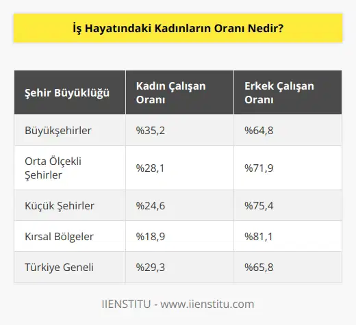 TÜİK verilerine baktığımızda ülke geneli erkek çalışan nüfus oranı %65,8 iken bu oran kadın çalışanlarda %29,3. Bununla beraber büyük şehirlerde yaşayan kadınların iş hayatına katılım oranı da küçük şehirlerde yaşayan kadınlara göre daha fazla.