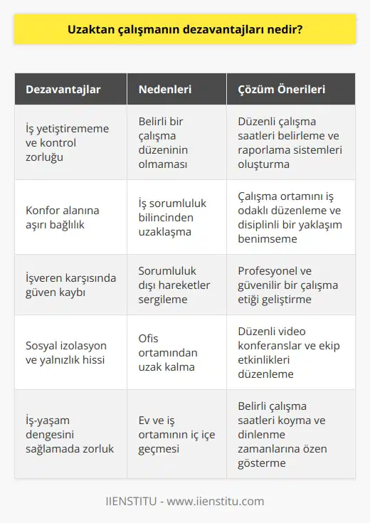 Bu yöntemi benimseyen çalışanların iş yetiştirme kontrolü, işin raporlanması gibi durumlarda belirli çalışma düzeni olmadıkça yapılan işlerin işleyişini kontrol etmek zorlaşacaktır. Konfor alanını fazlaca sahiplenme iş sorumluluk bilincinden uzaklaşılmasına sebep olur. İşveren karşısında güven sarsan sorumluluk dışı hareketlerden kaçınmak gerekir.