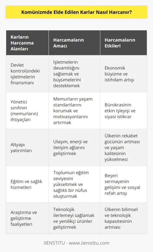Toplam elde edilen kar miktarları devletin kontrolünde yer alan işletmelerin finansmanı için kullanılmaktadır. Konunun temeline bakılacak olunduğunda devletin ihtiyaçların önemli bir kısmı yönetici sınıfı olarak yukarıda bahsetmiş olduğumuz memurların ihtiyaçlarıdır. Bu durumda ilgili memur sınıfında yer alan kişilerin devamlılıklarını sürdürebilmeleri adına düzenin devam edebilmesi için komünizm devam etmesi gerekir.
