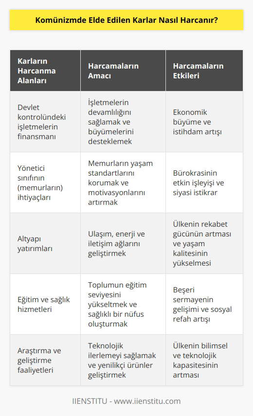 Toplam elde edilen kar miktarları devletin kontrolünde yer alan işletmelerin finansmanı için kullanılmaktadır. Konunun temeline bakılacak olunduğunda devletin ihtiyaçların önemli bir kısmı yönetici sınıfı olarak yukarıda bahsetmiş olduğumuz memurların ihtiyaçlarıdır. Bu durumda ilgili memur sınıfında yer alan kişilerin devamlılıklarını sürdürebilmeleri adına düzenin devam edebilmesi için komünizm devam etmesi gerekir.