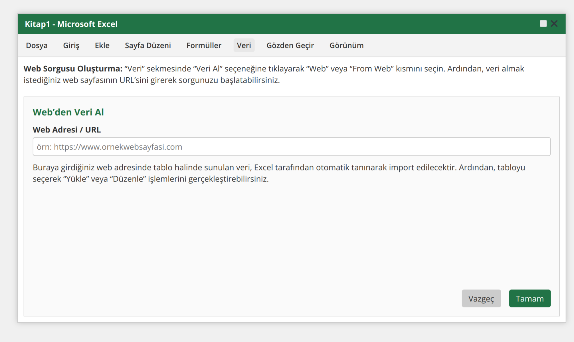 Excel Üzerinden Web Sorgusu Oluşturma Adımları