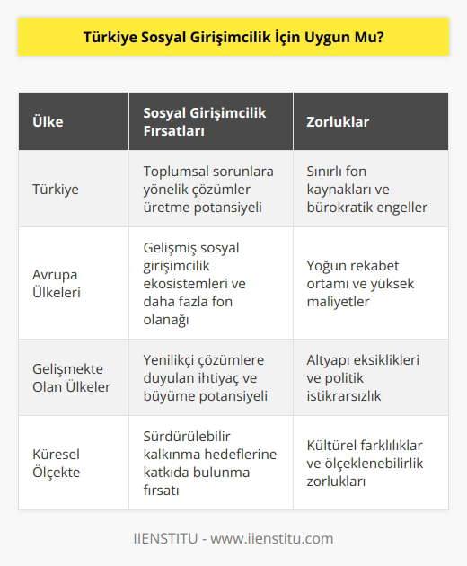 Türkiyede fırsat yok demek yanlış olur. Girişimciler için her şekilde fırsatlar vardır. Hatta Türkiyede bazı sorunlar olsa bile. Mesela bir Avrupa ülkesinde sosyal girişimcilik daha kolay olabilir, fon bulma olasılığı daha yüksektir.